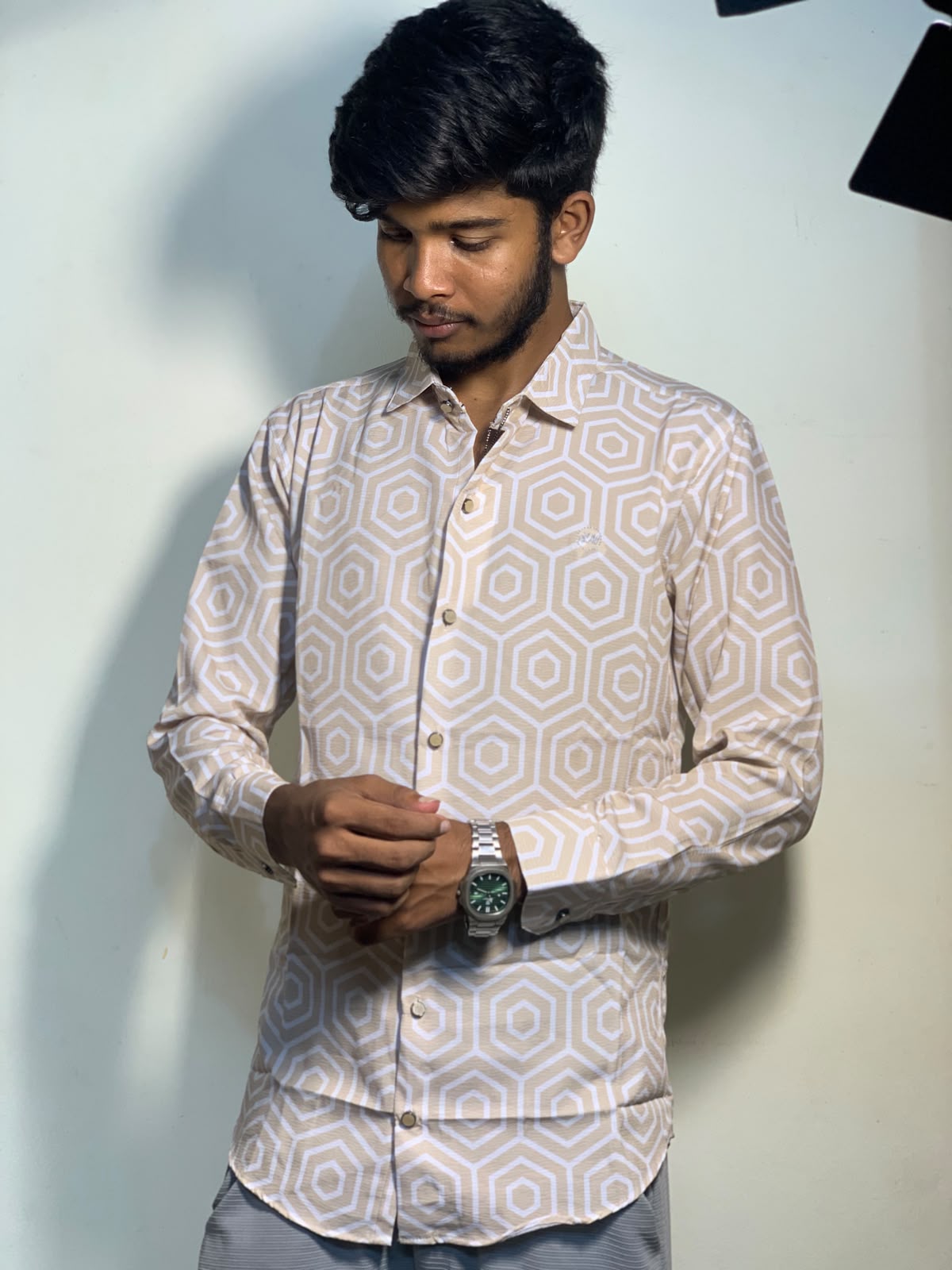 Smart Casual Geometric Jafran Shirt for Everyday Wear