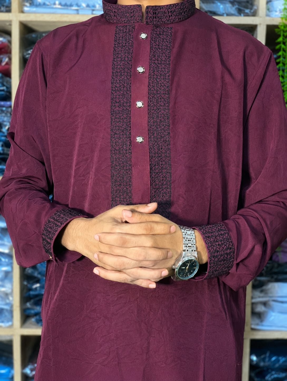 Premium Embroidered Men's Panjabi – Elegant Sleeve Design
