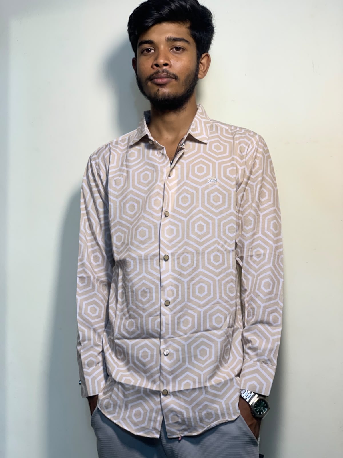 Smart Casual Geometric Jafran Shirt for Everyday Wear