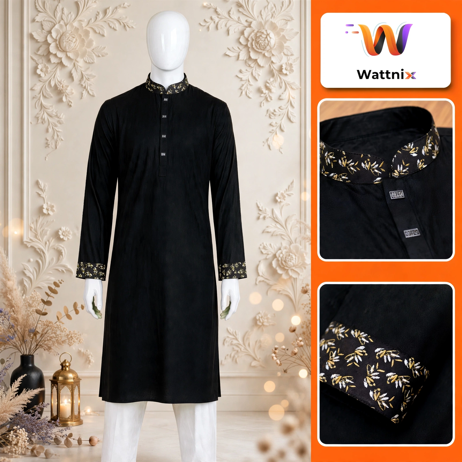 Wattnix Premium Soft Cotton Panjabi - Classic Collection (Black)